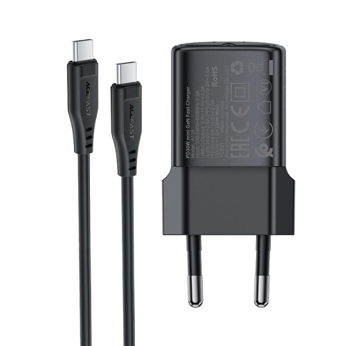 Адаптер мережевий ACEFAST PD mini GaN USB-C fast charger set A118 (P5) |1USB-C, 30W/3A| black