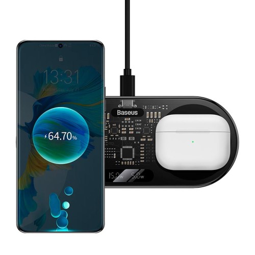 Зарядка Qi Baseus Digital LED Display 2in1 Wireless Charger Universal version |20W| black