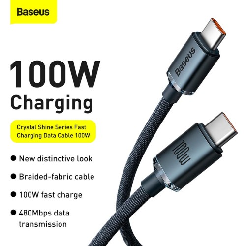 Кабель Baseus Type-C to Type-C Crystal Shine Series Fast Charging Data Cable |2m, 100W| black