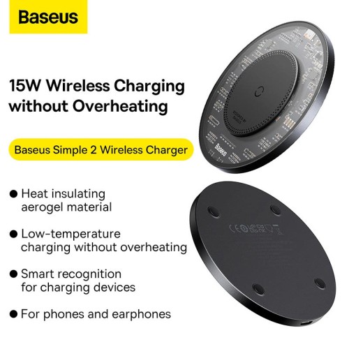 Зарядка Qi Baseus Simple 2 Wireless Charger 15W Cluster Black (Cable Type-C To Type-C 24W 12V/2A 1m) black