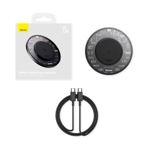 Зарядка Qi Baseus Simple 2 Wireless Charger 15W Cluster Black (Cable Type-C To Type-C 24W 12V/2A 1m) black