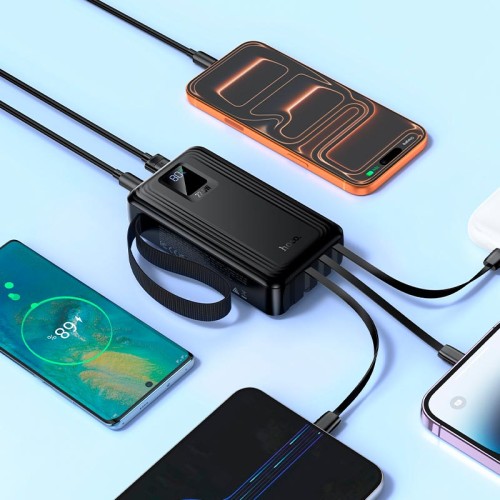 УМБ HOCO Jingyao power bank dual lighting four cables J173 (20000mAh) |2C/2A, PD/QC, 22.5W/3A| black