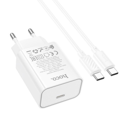 Адаптер мережевий HOCO Type-C to Type-C Benefit single port charger set C143A |1Type-C, 3A/20W, PD/QC| white