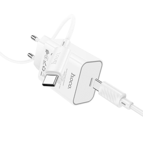 Адаптер мережевий HOCO Type-C to Type-C Benefit single port charger set C143A |1Type-C, 3A/20W, PD/QC| white
