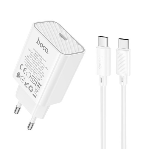 Адаптер мережевий HOCO Type-C to Type-C Benefit single port charger set C143A |1Type-C, 3A/20W, PD/QC| white