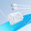Адаптер мережевий HOCO Type-C to Type-C Benefit single port charger set C143A |1Type-C, 3A/20W, PD/QC| white