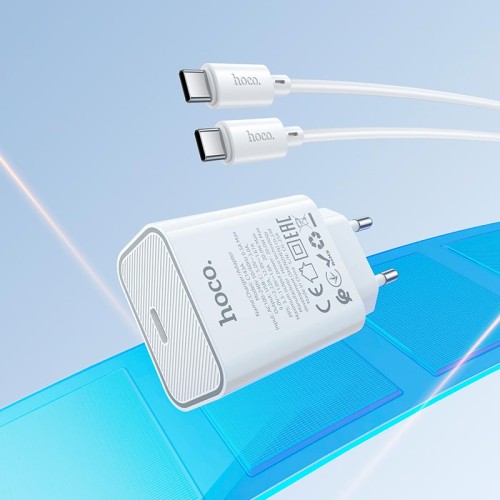 Адаптер мережевий HOCO Type-C to Type-C Benefit single port charger set C143A |1Type-C, 3A/20W, PD/QC| white
