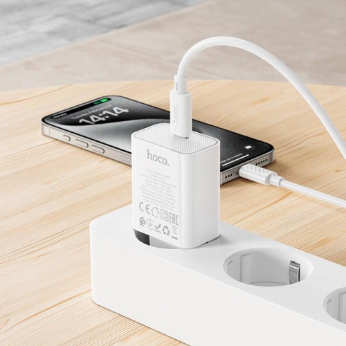 Адаптер мережевий HOCO Benefit single port charger C143A |1Type-C, 3A/20W, PD/QC| white