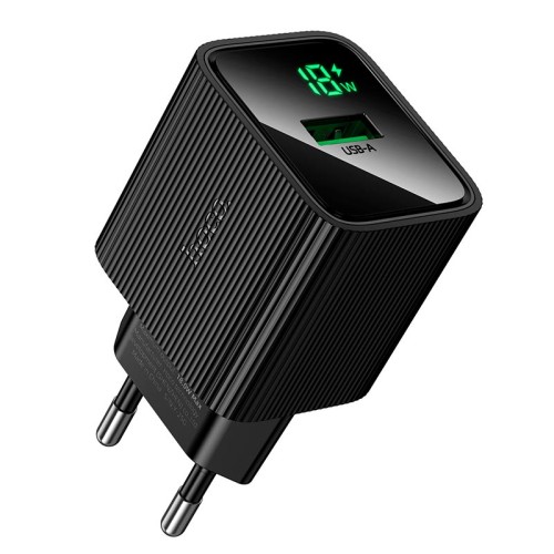 Адаптер мережевий HOCO Excellent single port charger with digital display CS81A |1USB, QC, 18W/3A| black