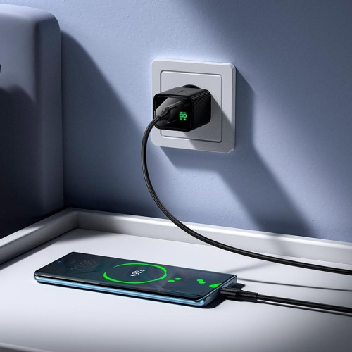 Адаптер мережевий HOCO Excellent single port charger with digital display CS81A |1USB, QC, 18W/3A| black