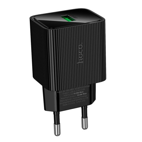 Адаптер мережевий HOCO Excellent single port charger with digital display CS81A |1USB, QC, 18W/3A| black