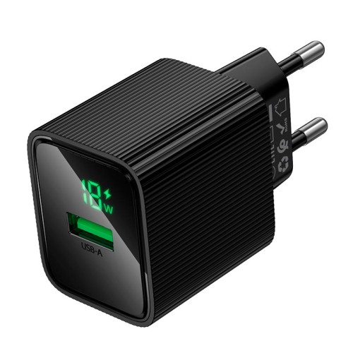 Адаптер мережевий HOCO Excellent single port charger with digital display CS81A |1USB, QC, 18W/3A| black