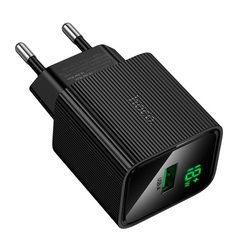 Адаптер мережевий HOCO Excellent single port charger with digital display CS81A |1USB, QC, 18W/3A| black