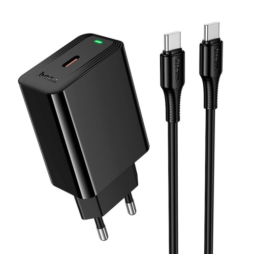 Адаптер мережевий HOCO C to C cable Leader single port charger set CS93A |1Type-C, 20W/3A, PD| black
