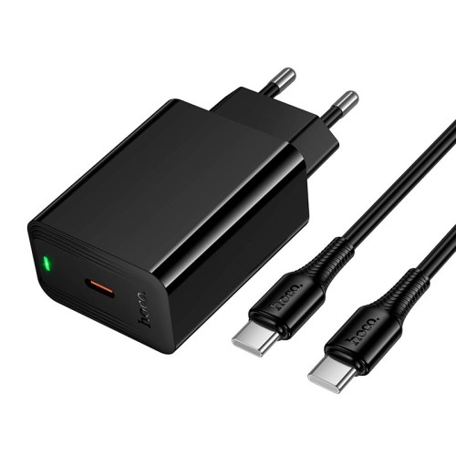 Адаптер мережевий HOCO C to C cable Leader single port charger set CS93A |1Type-C, 20W/3A, PD| black