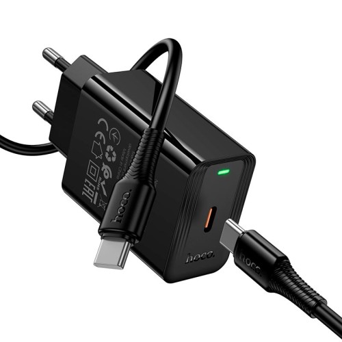 Адаптер мережевий HOCO C to C cable Leader single port charger set CS93A |1Type-C, 20W/3A, PD| black