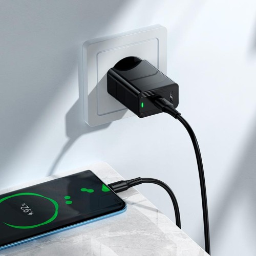 Адаптер мережевий HOCO C to C cable Leader single port charger set CS93A |1Type-C, 20W/3A, PD| black