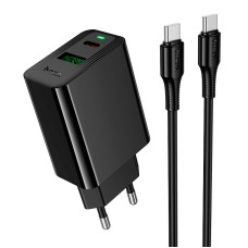 Адаптер мережевий HOCO C to C cable Leader charger set CS95A |1USB/1Type-C, PD/QC, 30W/3A| black