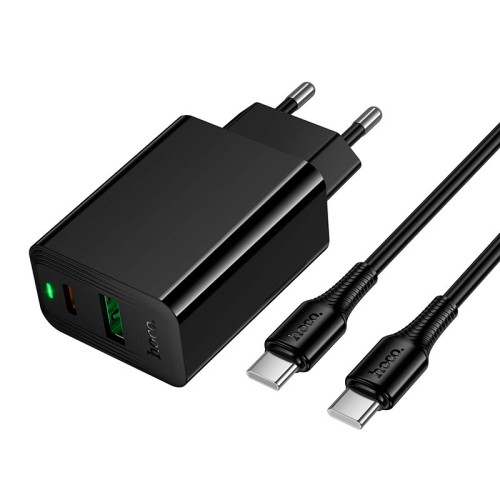 Адаптер мережевий HOCO C to C cable Leader charger set CS95A |1USB/1Type-C, PD/QC, 30W/3A| black