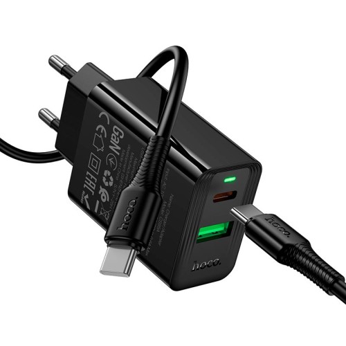 Адаптер мережевий HOCO C to C cable Leader charger set CS95A |1USB/1Type-C, PD/QC, 30W/3A| black