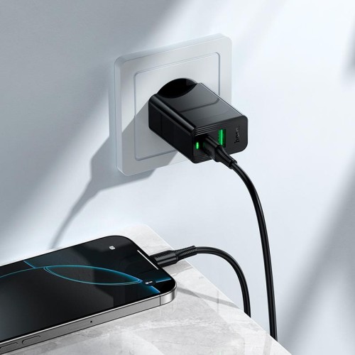 Адаптер мережевий HOCO C to C cable Leader charger set CS95A |1USB/1Type-C, PD/QC, 30W/3A| black
