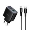 Адаптер мережевий HOCO C to C cable Upgrade charger set C158A |1USB/1Type-C, 45W/3A, PD/QC| black