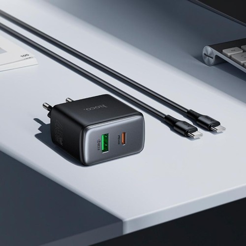Адаптер мережевий HOCO C to C cable Upgrade charger set C158A |1USB/1Type-C, 45W/3A, PD/QC| black