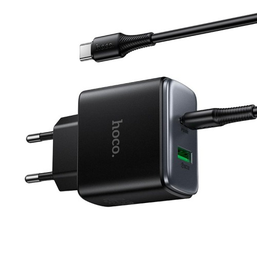 Адаптер мережевий HOCO C to C cable Upgrade charger set C158A |1USB/1Type-C, 45W/3A, PD/QC| black