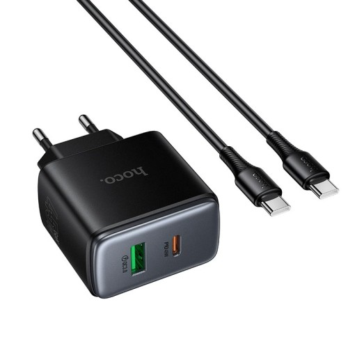 Адаптер мережевий HOCO C to C cable Upgrade charger set C158A |1USB/1Type-C, 45W/3A, PD/QC| black