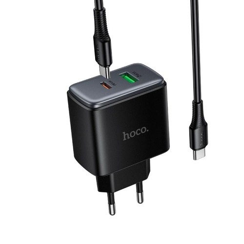 Адаптер мережевий HOCO C to C cable Upgrade charger set C158A |1USB/1Type-C, 45W/3A, PD/QC| black
