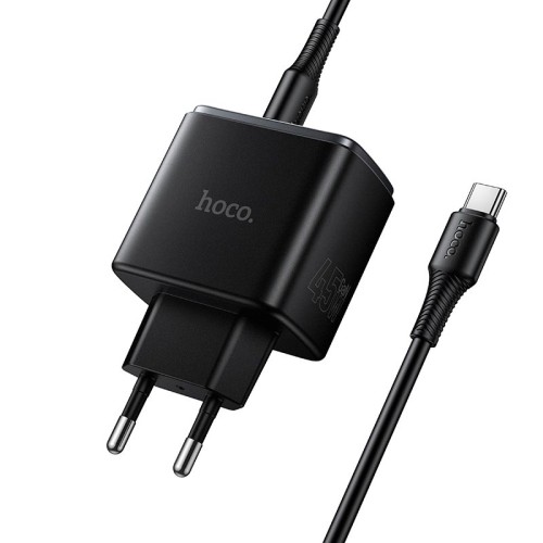 Адаптер мережевий HOCO C to C cable Upgrade charger set C158A |1USB/1Type-C, 45W/3A, PD/QC| black