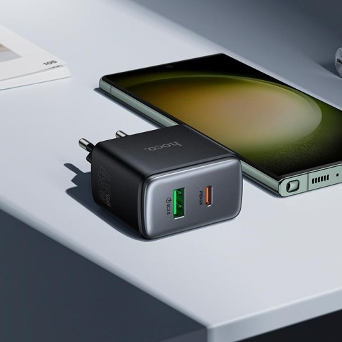 Адаптер мережевий HOCO Upgrade charger C158A |1USB/1Type-C, 45W/3A, PD/QC| black