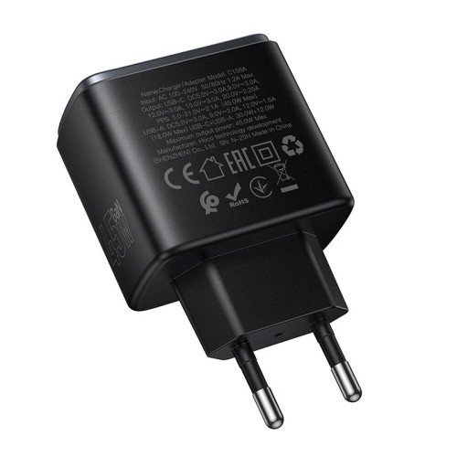 Адаптер мережевий HOCO Upgrade charger C158A |1USB/1Type-C, 45W/3A, PD/QC| black