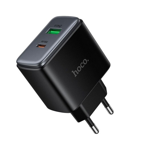 Адаптер мережевий HOCO Upgrade charger C158A |1USB/1Type-C, 45W/3A, PD/QC| black