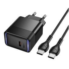 Адаптер мережевий HOCO C to C cable Lounge single port PD40W charger set CS113A |1C, PD/QC, 45W/3A| black