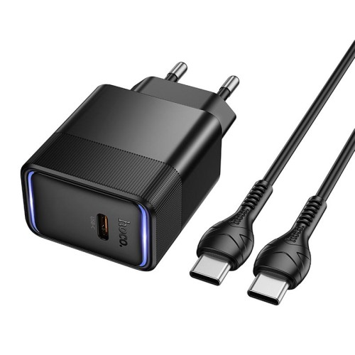 Адаптер мережевий HOCO C to C cable Lounge single port PD40W charger set CS113A |1C, PD/QC, 45W/3A| black