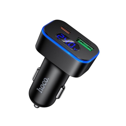 Адаптер автомобільний HOCO Barry dual port digital display car charger Z63B |1USB/1Type-C, 48W/3A, PD/QC| black