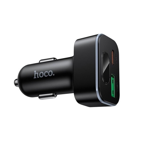 Адаптер автомобільний HOCO Barry dual port digital display car charger Z63B |1USB/1Type-C, 48W/3A, PD/QC| black