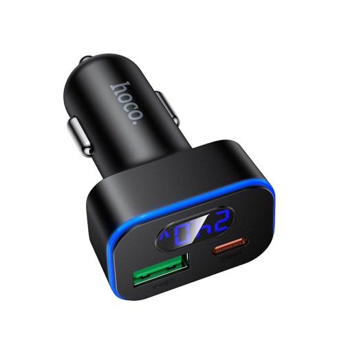 Адаптер автомобільний HOCO Barry dual port digital display car charger Z63B |1USB/1Type-C, 48W/3A, PD/QC| black