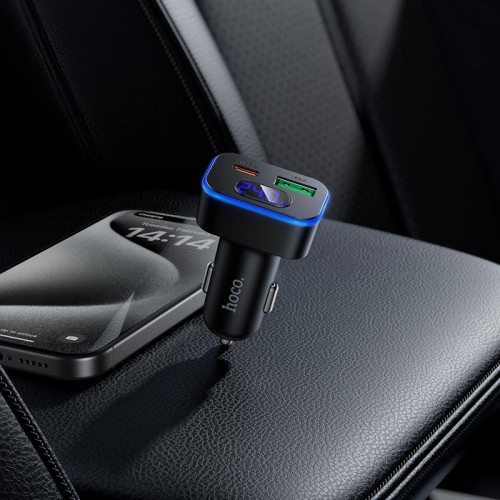 Адаптер автомобільний HOCO Barry dual port digital display car charger Z63B |1USB/1Type-C, 48W/3A, PD/QC| black