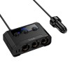 Адаптер автомобільний HOCO Anshun digital display 3-in-1 cigarette lighter car charger Z64 |2USB/2Type-C, 15W USB+240W DC| black