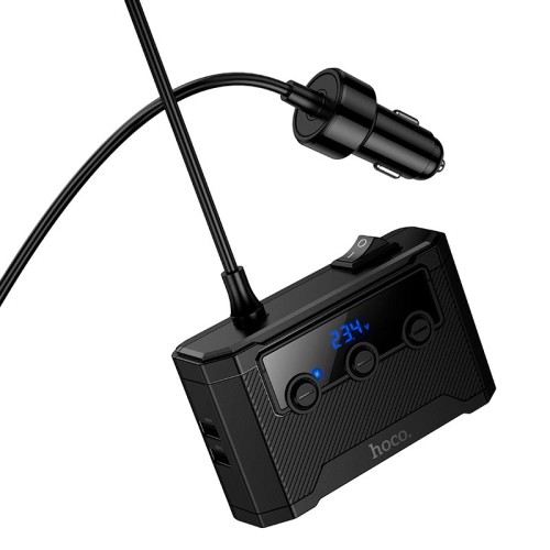 Адаптер автомобільний HOCO Anshun digital display 3-in-1 cigarette lighter car charger Z64 |2USB/2Type-C, 15W USB+240W DC| black