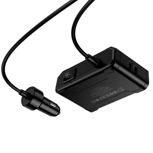 Адаптер автомобільний HOCO Anshun digital display 3-in-1 cigarette lighter car charger Z64 |2USB/2Type-C, 15W USB+240W DC| black