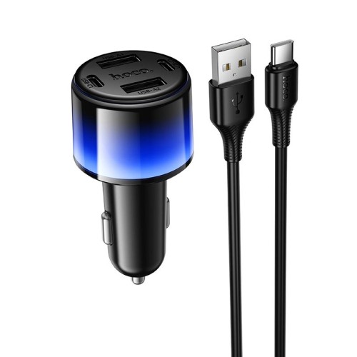 Адаптер автомобільний HOCO Type-C cable Vivido 24W car charger set Z69 |2C/2A, 12W|/2.4A| black