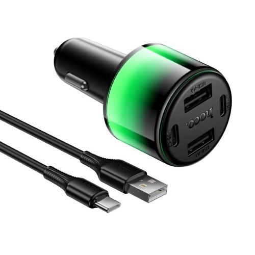 Адаптер автомобільний HOCO Type-C cable Vivido 24W car charger set Z69 |2C/2A, 12W|/2.4A| black