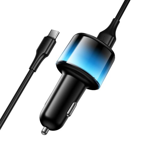 Адаптер автомобільний HOCO Type-C cable Vivido 24W car charger set Z69 |2C/2A, 12W|/2.4A| black