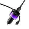 Адаптер автомобільний HOCO Type-C cable Vivido 24W car charger set Z69 |2C/2A, 12W|/2.4A| black