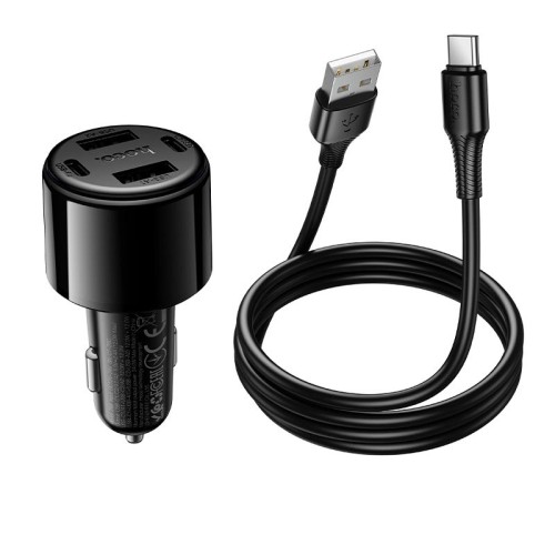 Адаптер автомобільний HOCO Type-C cable Vivido 24W car charger set Z69 |2C/2A, 12W|/2.4A| black