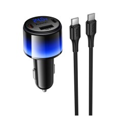 Адаптер автомобільний HOCO C to C cable Vivido PD37W car charger with digital display set Z69A |2C/1A, PD25W/3A| black
