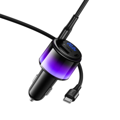 Адаптер автомобільний HOCO C to C cable Vivido PD37W car charger with digital display set Z69A |2C/1A, PD25W/3A| black